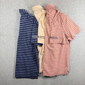 Peter Millar BIG LOGO Polo Men Small LOT OF 3 Blue Pink Yellow Golf Seaside Wash